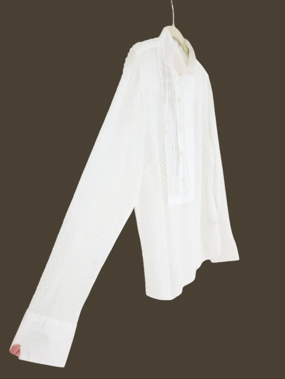 J. CREW Semi Sheer Swiss Dot Pintucked Tuxedo Bib Popover Pullover Shirt White 8